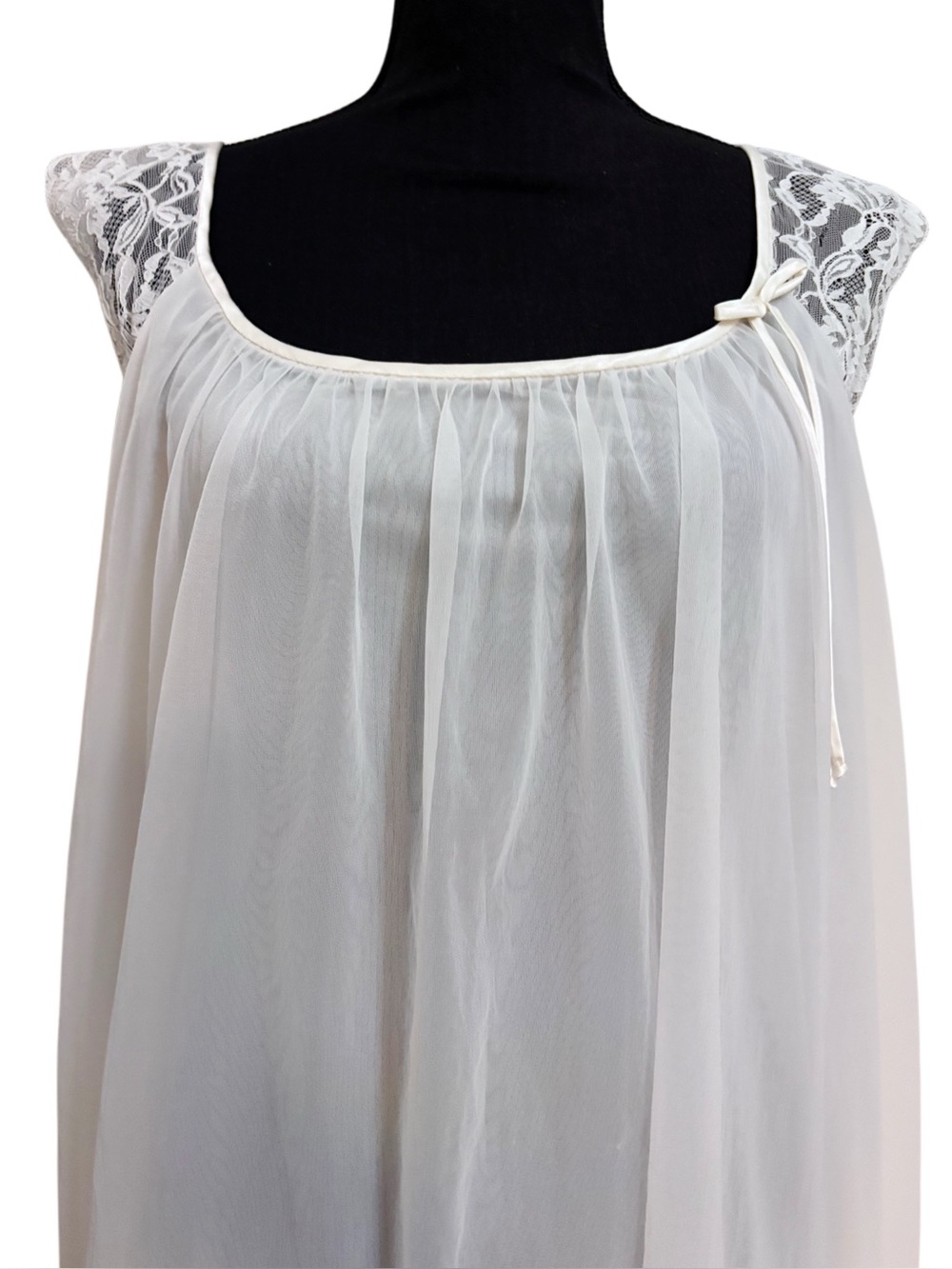 Vtg 50s 60s Vanity Fair White Sheer Babydoll Dress / Nightgown / Negligee -Large - Picture 2 of 16